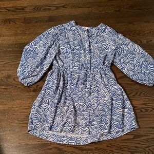 H&M Blue and White Abstract Linen Blend Dress